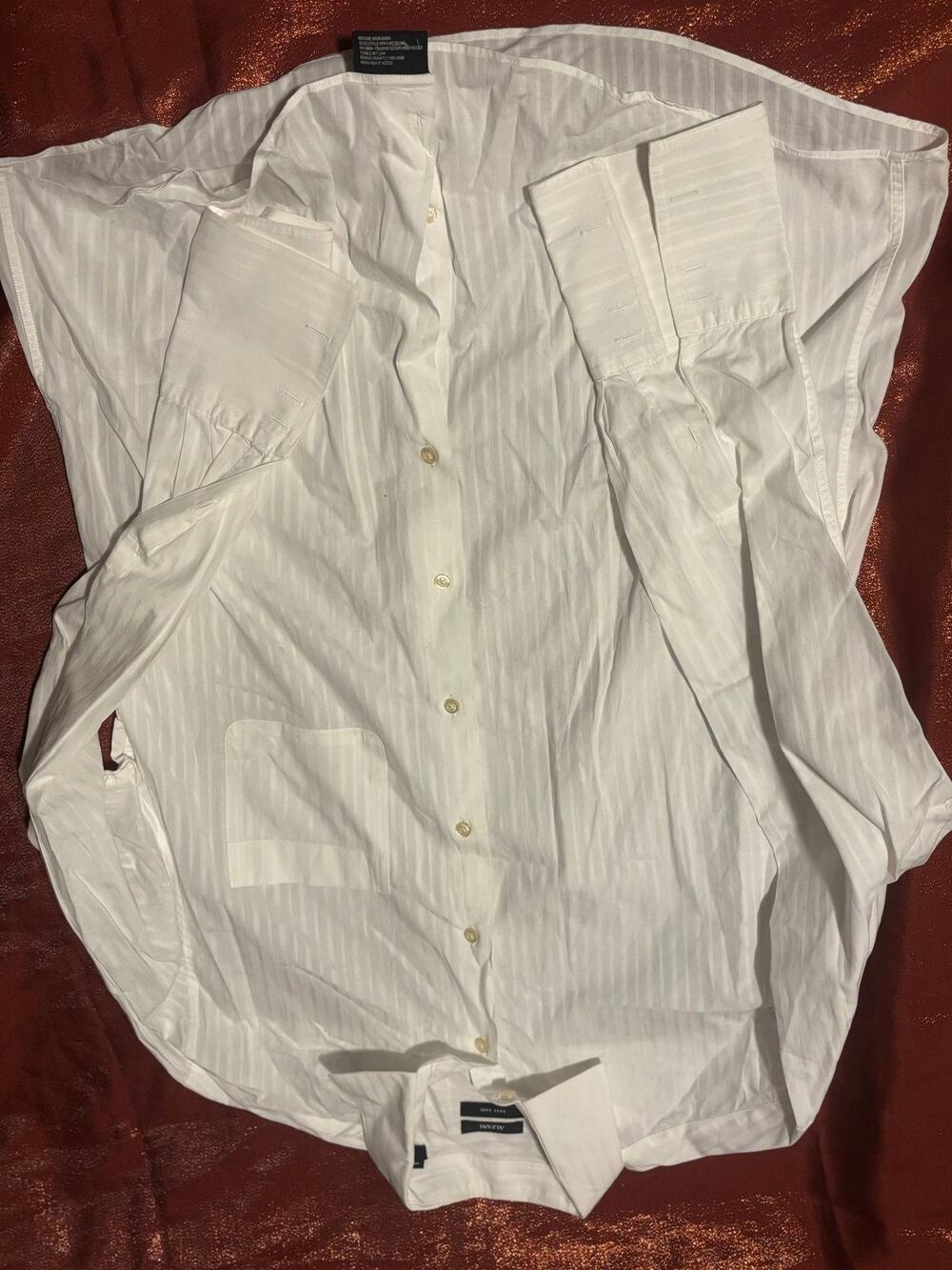 Alfani Dress Shirt Mens 16 Long Sleeve Point Collar 100% Cotton White Striped